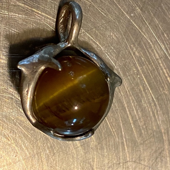 Dolphin tiger eye  sphere pendant sterling 925 - Picture 7 of 8
